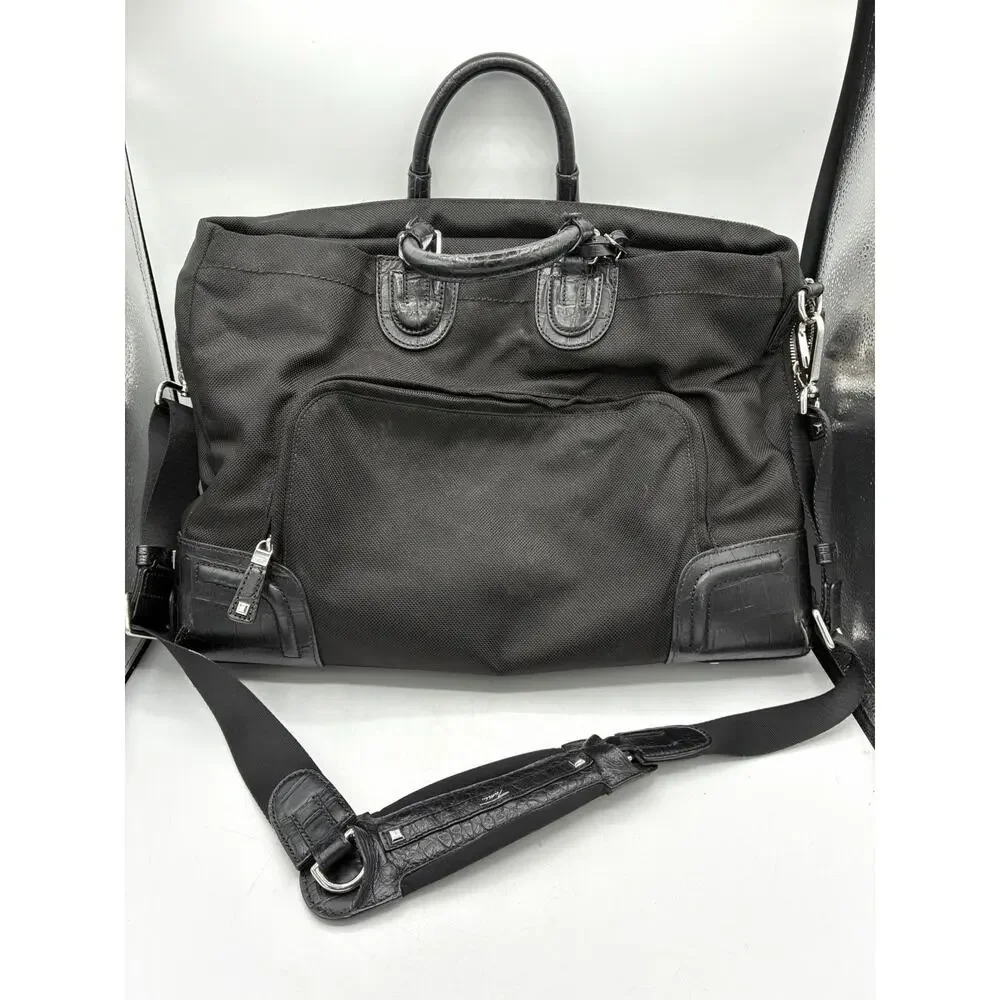 Tumi 73223D Briefcase Laptop Bag Black Nylon Croc Leather Trim Shoulder Strap